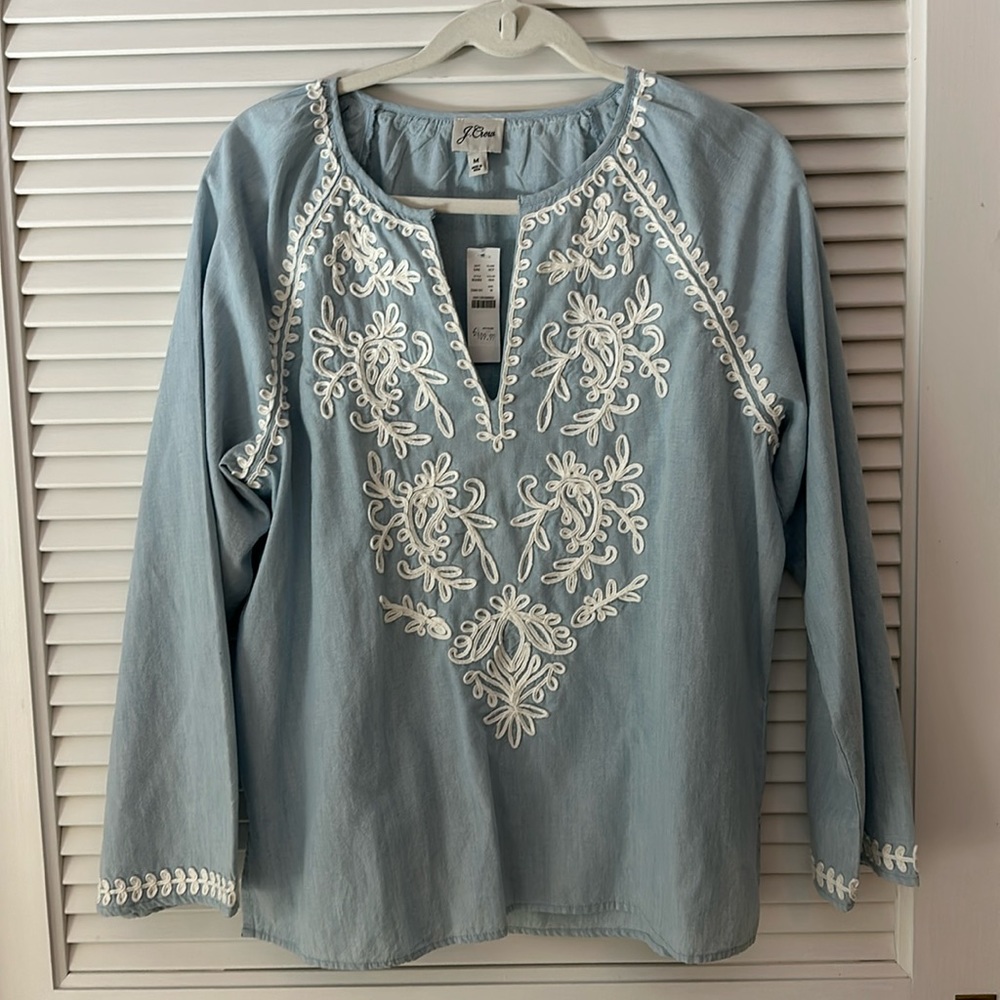 ⭐️⭐️NWT JCREW COTTON/LINEN EMBROIDERED TUNIC!!